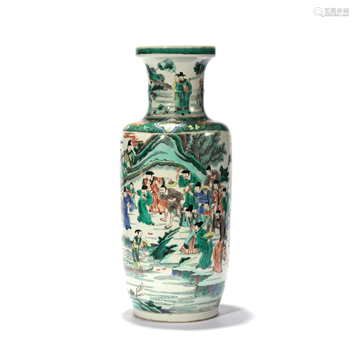 A Wucai Figure Rouleau Vase