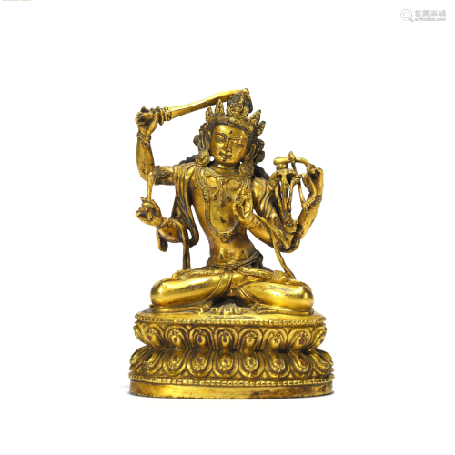 A Gilt Bronze Figure Of Manjushri