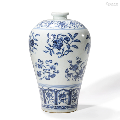 A Blue And White Fruits Meiping Vase