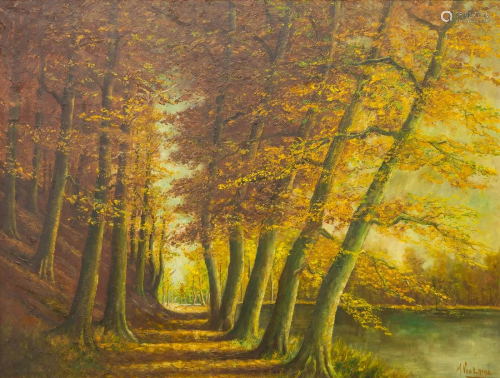 M. VAN LAERE (XX) A forest view, a large painting oil