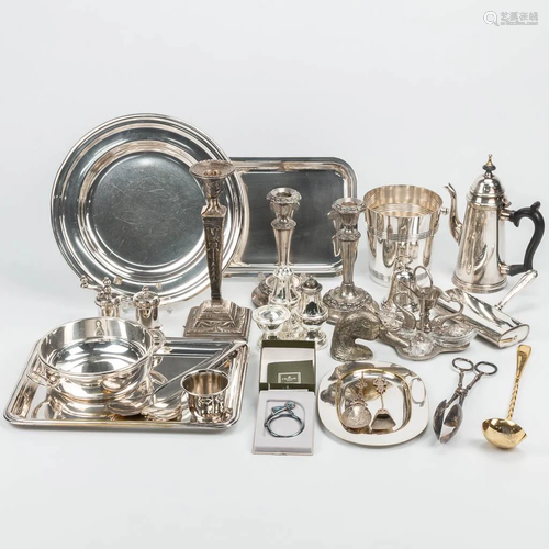 A large assembled collection of silver-plated items.