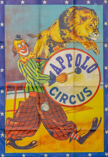 A circus poster 'Apollo Circus' with jumping Lion and