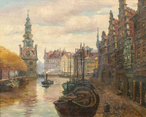 Alois NITZE (1873-1934) a painting 'The harbor' oil on