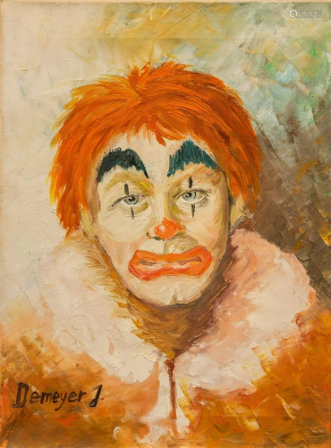 J. DEMEYER (XX) A painting of a clown, oil on canvas.