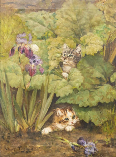 Albert TOEFAERTS (1856-1909) 'Kittens in the garden'