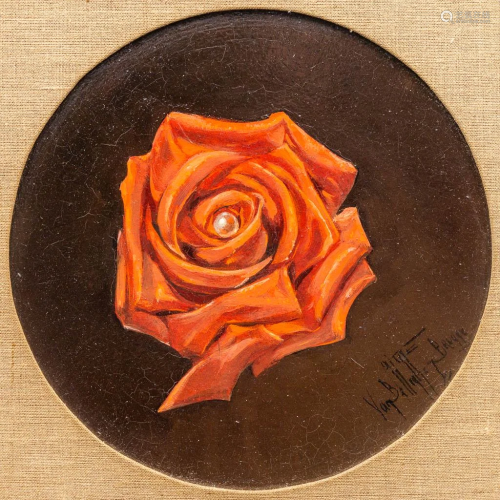 Aime VAN BELLEGHEM (1922-1996) a painting of a rose,