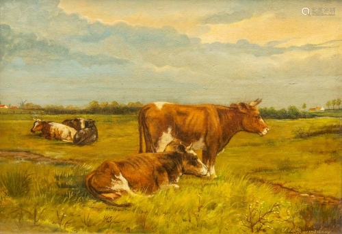 Jan VAN RAVENSWAAY (1789-1869) The cattle in a field,
