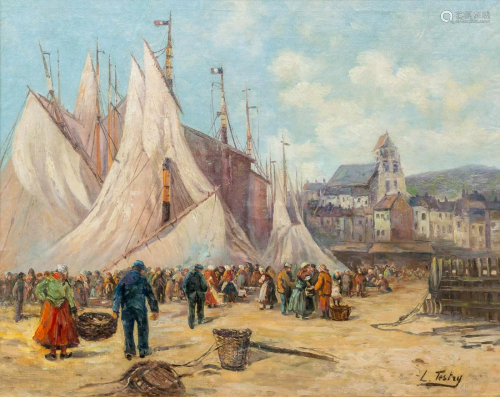 L. TESTRY (XIX - XX) A large painting 'Harbor View' and