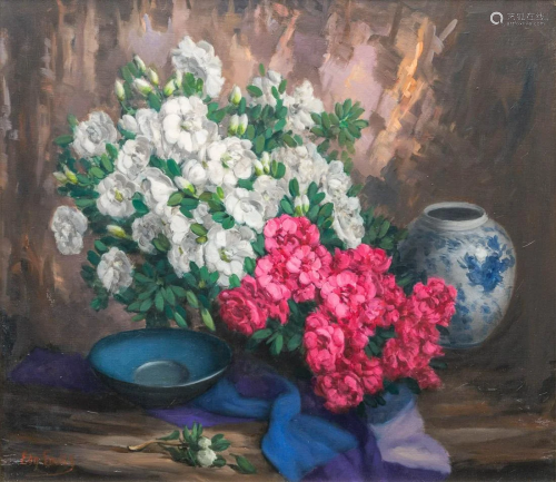Edgard LOCKS (XX) A flower painting, oil on canvas.