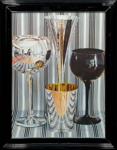 A decorative frame with fume glass, image of glasses.