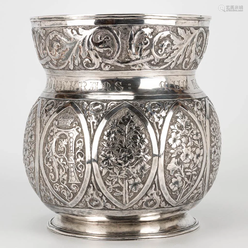 An exceptional silver cache-pot in neogothic style