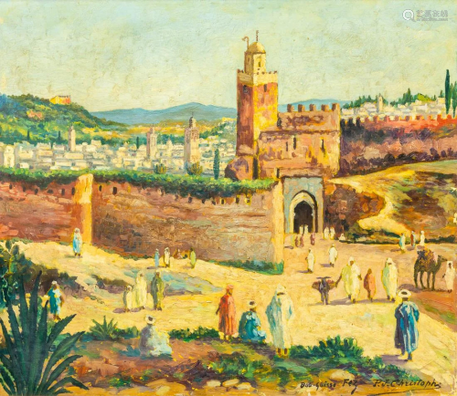 An Oriental view on Fez, Marokko, marked P.J.