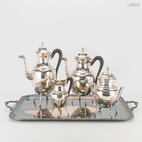 A silver-plated coffee and tea service, on a serving