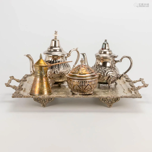 A silver-plated Maroccan tea and coffee service, marked