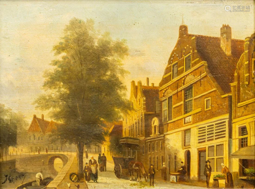 A city view 'De zuiderhavendij in Enkuizen' a painting