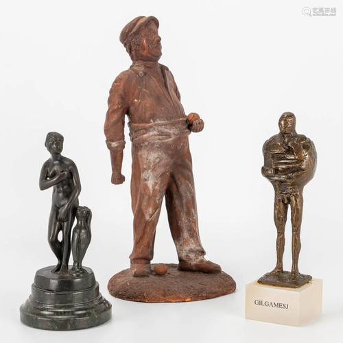 A collection of 2 bronze and a terracotta statue by