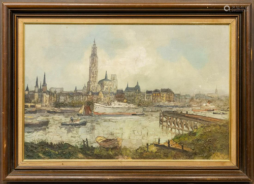 Pie WILLEM (XX) 'View of Antwerp' a painting oil on