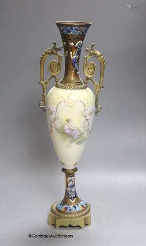 A French or Bohemian ormolu-mounted champlevé-enamel and por...