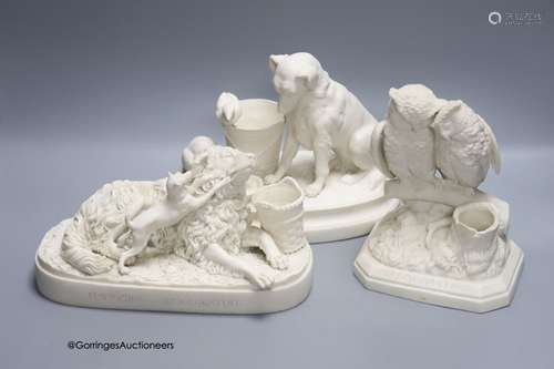 Three Parian Ware animal groups/spill holders, comprising, '...