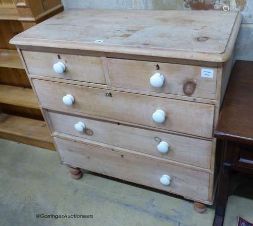 A Victorian pine chest of drawers, width 93cm, depth 46cm, h...