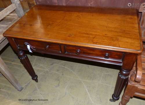 A Victorian mahogany two drawer side table, stamped Wilkinso...