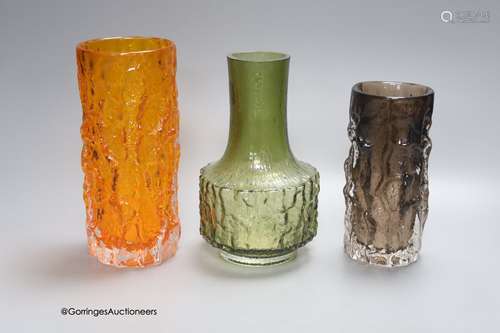 Geoffrey Baxter for Whitefriars, three textured glass 'bark'...