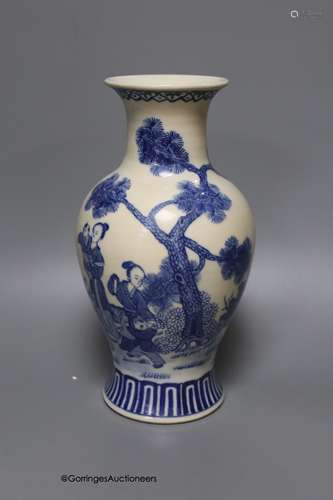 An early 20th century Chinese blue and white baluster vase, ...