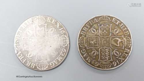 Two Charles II Crowns 1662, the first rose below bust, edge ...