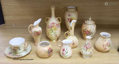 A collection of Worcester ivory blush ceramics, tallest 21cm...