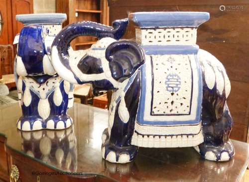 A pair of Chinese glazed earthenware elephant seats, width 6...