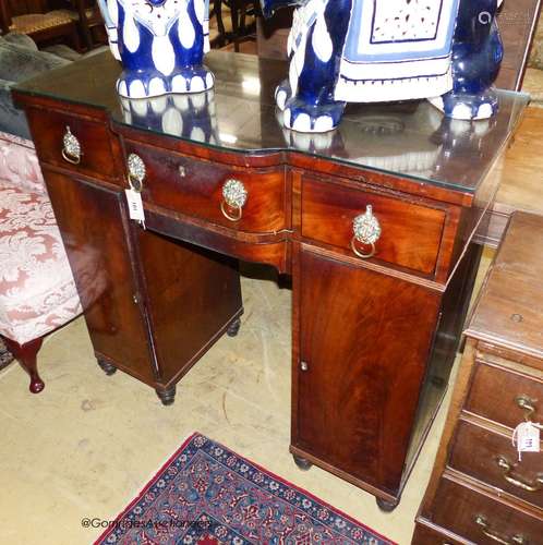 A Regency mahogany pedestal sideboard, length 107cm, depth 4...