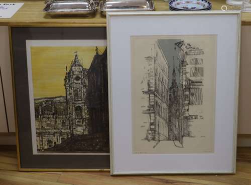 Richard Beer, two limited edition etchings,St Mary Le Bow an...