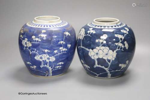 Two early 20th century Chinese blue and white prunus jars, t...