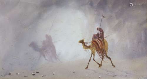 Douglas Houzen Pinder (1886-1949) watercolour, Camel riders ...