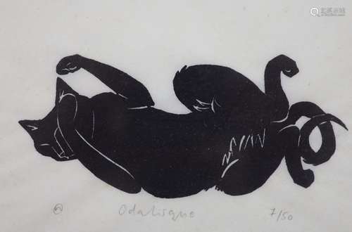 Modern British, woodcut, Odalisque, monogrammed and numbered...