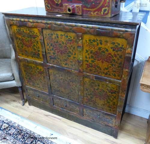 An Eastern painted side cabinet, width 124cm, depth 42cm, he...