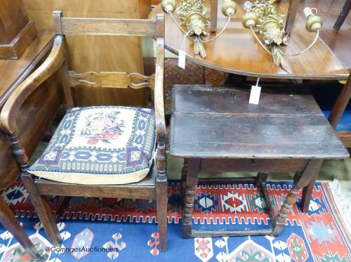 An 18th century oak and pine side table, width 59cm, depth 4...