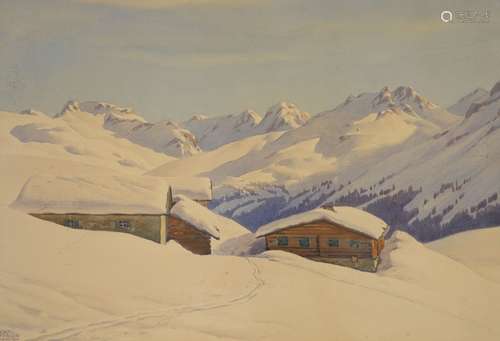 Carl Kessler (German, 1876-1968), watercolour, Chalets in th...