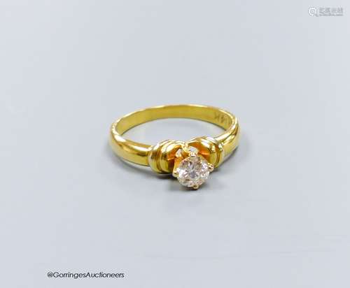 A 14k gold solitaire diamond ring, approx. 0.33ct, size L, g...