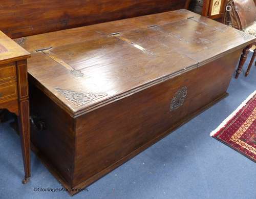 A large Ceylonese brass mounted hardwood chest, width 170cm,...