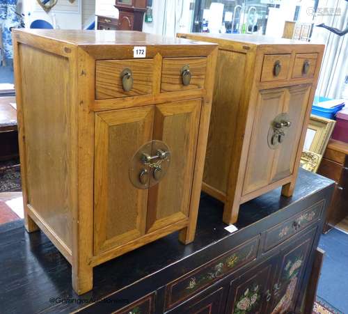 A pair of Korean hardwood bedside cupboards, width 40cm, dep...