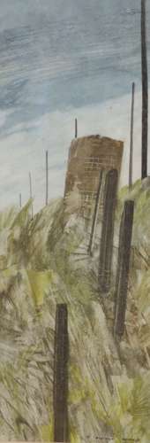 Frederick Donald Blake (1908-1977), watercolour, Fence posts...