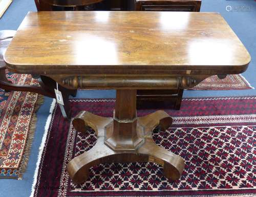 An early Victorian rosewood veneered folding card table, wid...