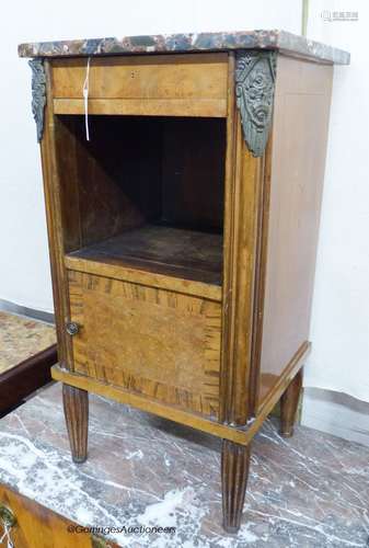 A French marble topped bedside cabinet, width 42cm, depth 36...