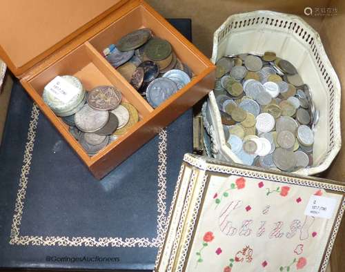 A collection of coins, banknotes and other items, including ...