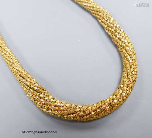 A yellow gold (9kt), flexible close link necklace of taperin...