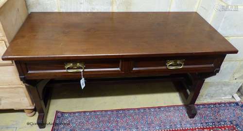 A Victorian Pugin style mahogany two drawer side table, widt...