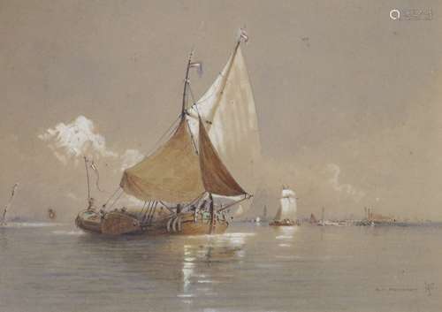 Robert Taylor Pritchett (1823-1907), watercolour, Sail barge...