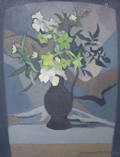 Winifred McKenzie, oil on canvas, still life of flowers in v...