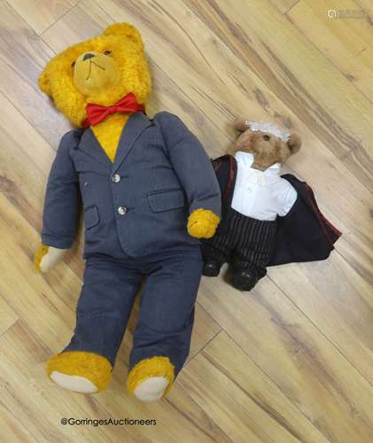 A large synthetic plus European c.1950 bear and a modern art...